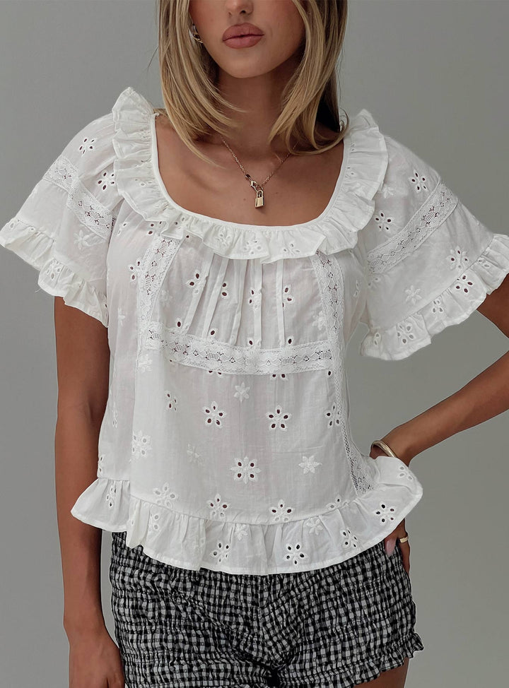 Teigen Broiderie Top Bianco