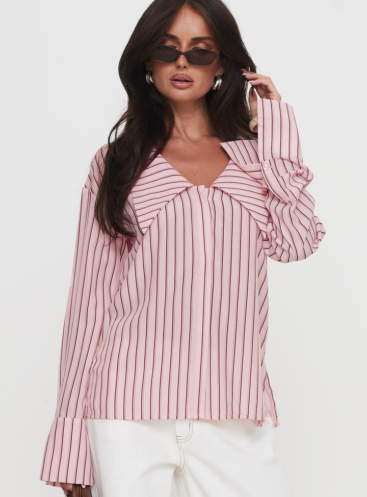 Camicia Calistoga con colletto profondo e righe rosa