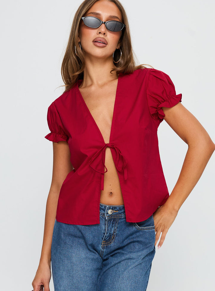 Top rosso con laccetti Starstruck