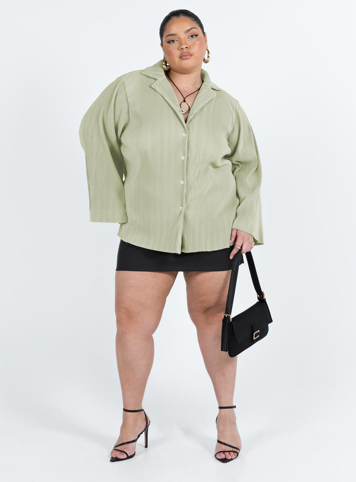 Louie Pleated Shirt Sage Curve