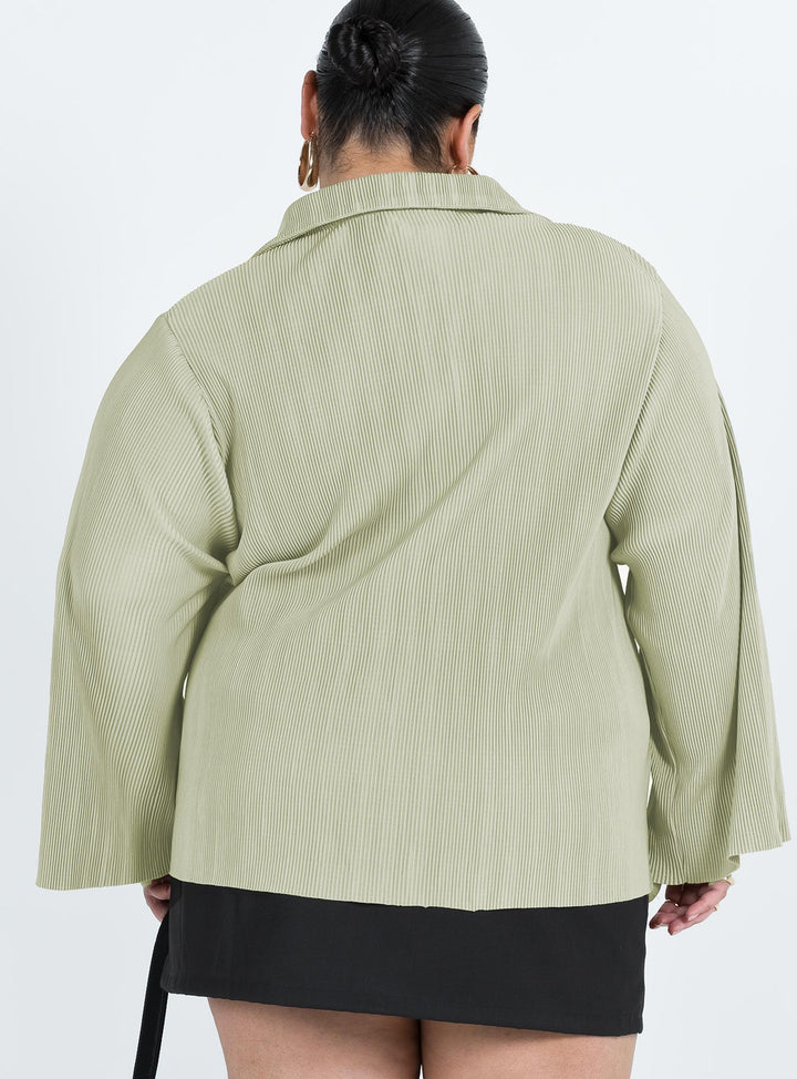 Louie Pleated Shirt Sage Curve