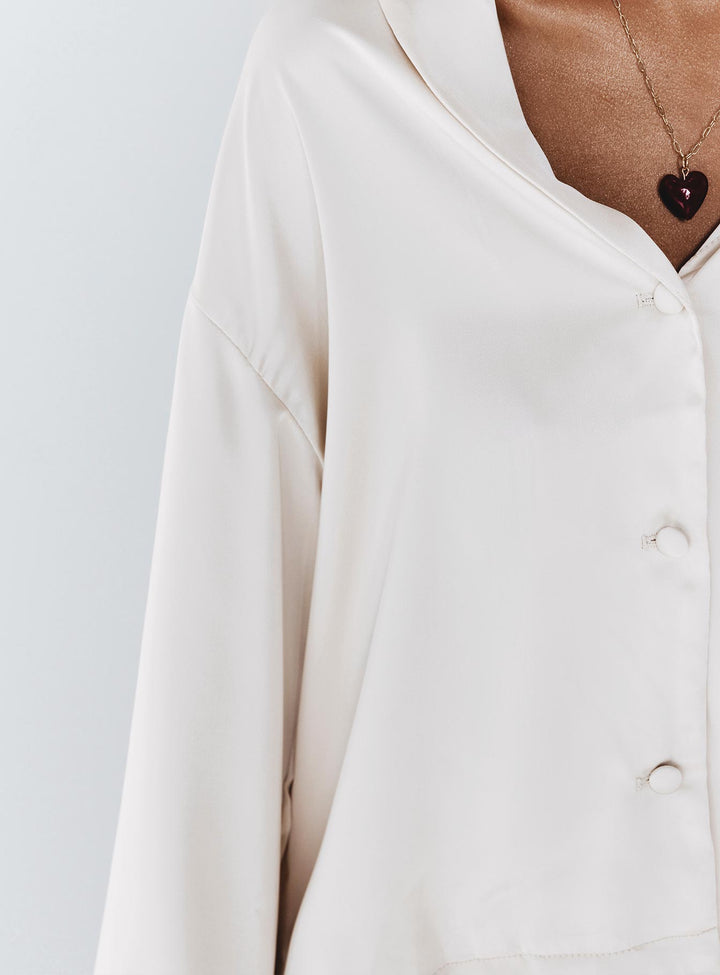 Camicia a maniche lunghe in raso Sintra Champagne