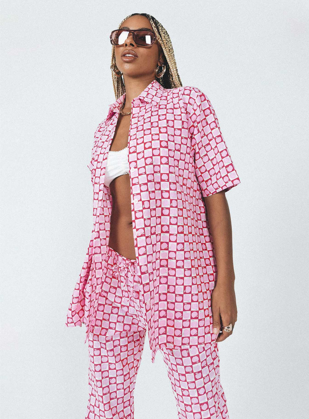 Motel Michita Shirt Apple Check Blush Red