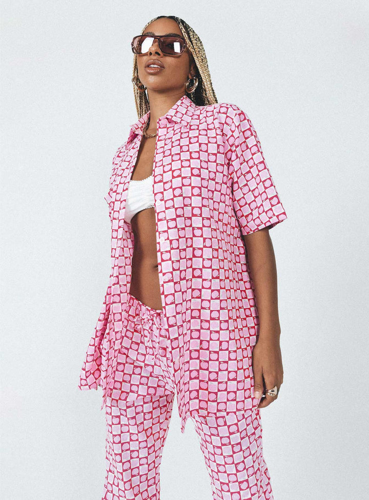 Motel Michita Shirt Apple Check Blush Red