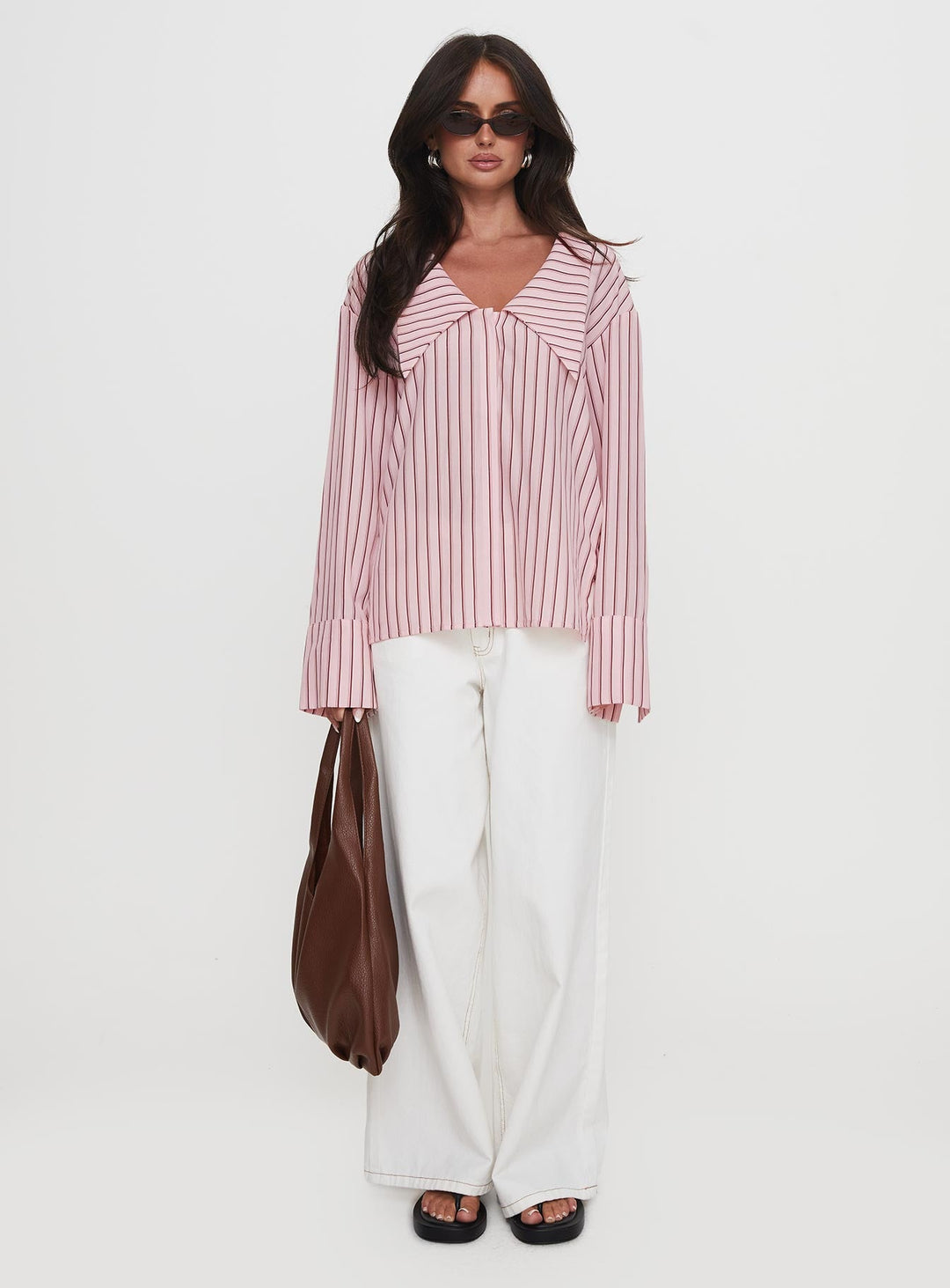 Camicia Calistoga con colletto profondo e righe rosa
